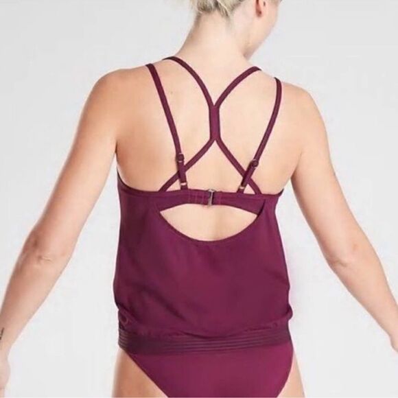 ATHLETA Plum Purple Cross Back Blousy Bra Size Tankini Top size small - Picture 3 of 13